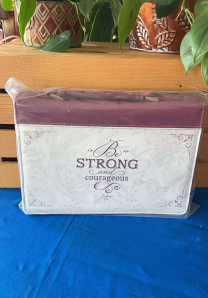 Strong and Courageous Topaz Pink Faux Leather Fashion Bible Cover - Joshua 1:9