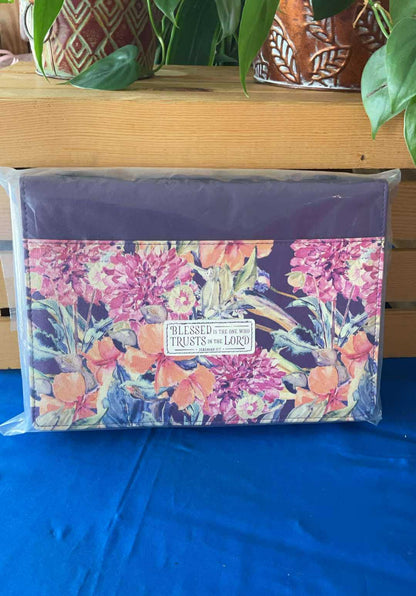 Purple Floral Blessed Is The One Faux Leather Fashion Bible Cover - Jeremiah 17:7