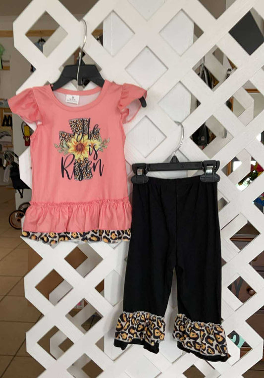 He is Risen Leopard Ruffle Pants Set