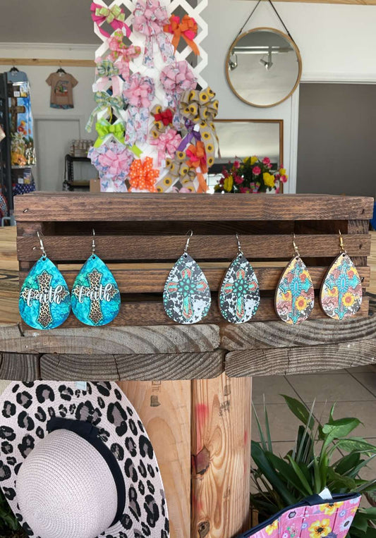 Western Cross Teardrop Earrings