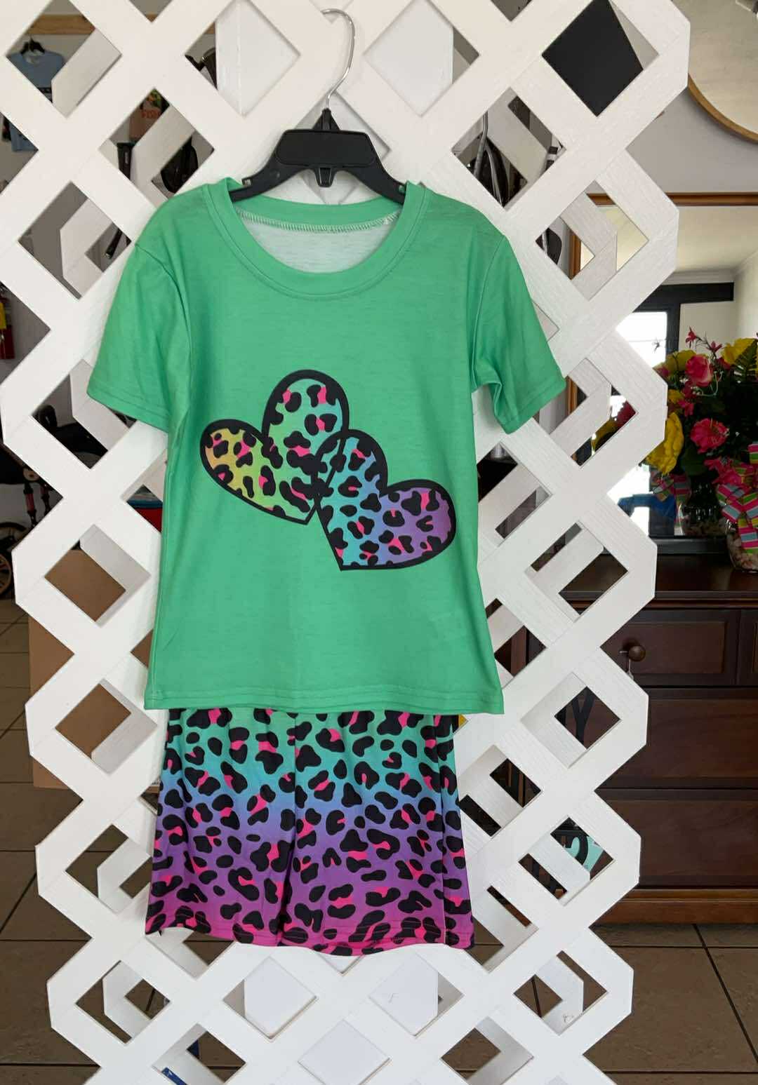 Rainbow Leopard Shorts Set in Green