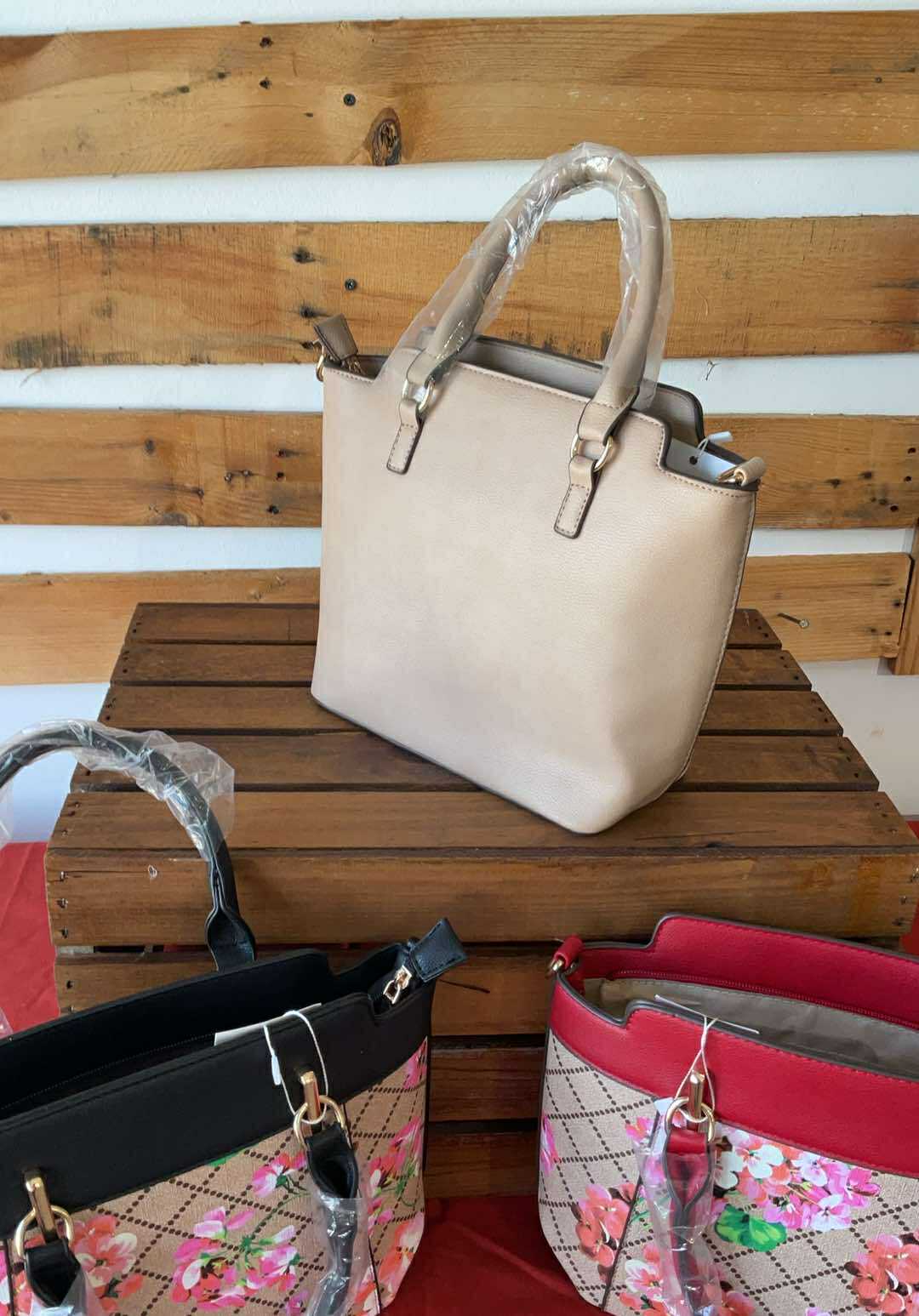 Khaki Leather Handbags + Wallet