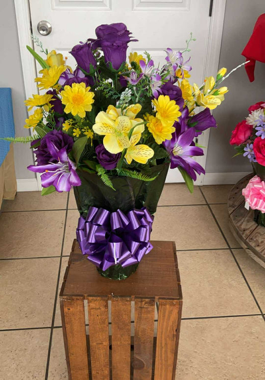 “Sunrise Glory” in Purple & Yellow Arrangement