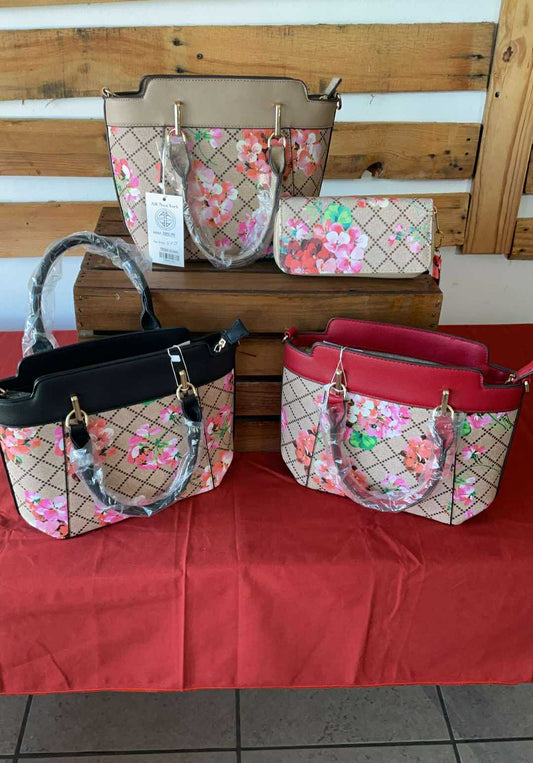 Floral Leather Handbags + Wallet