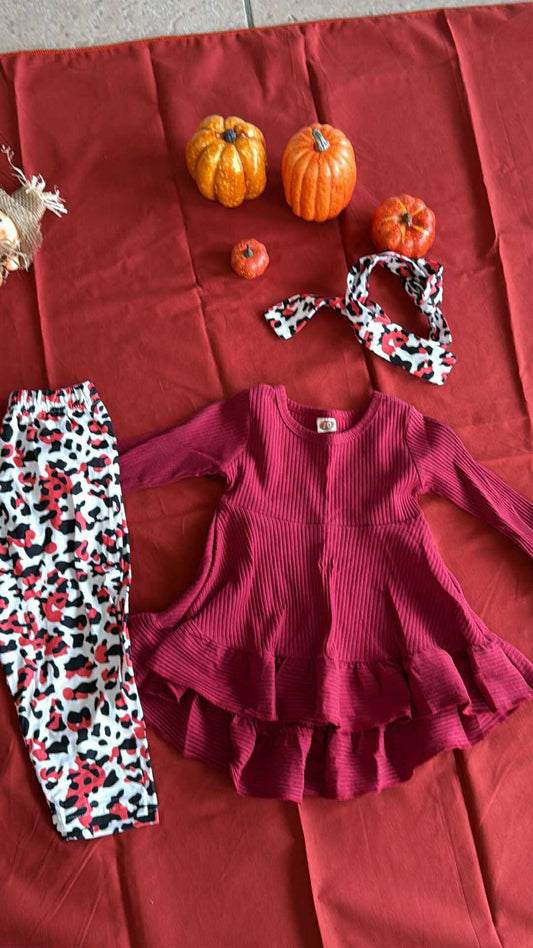 Maroon Leopard 3-Piece Pants Set