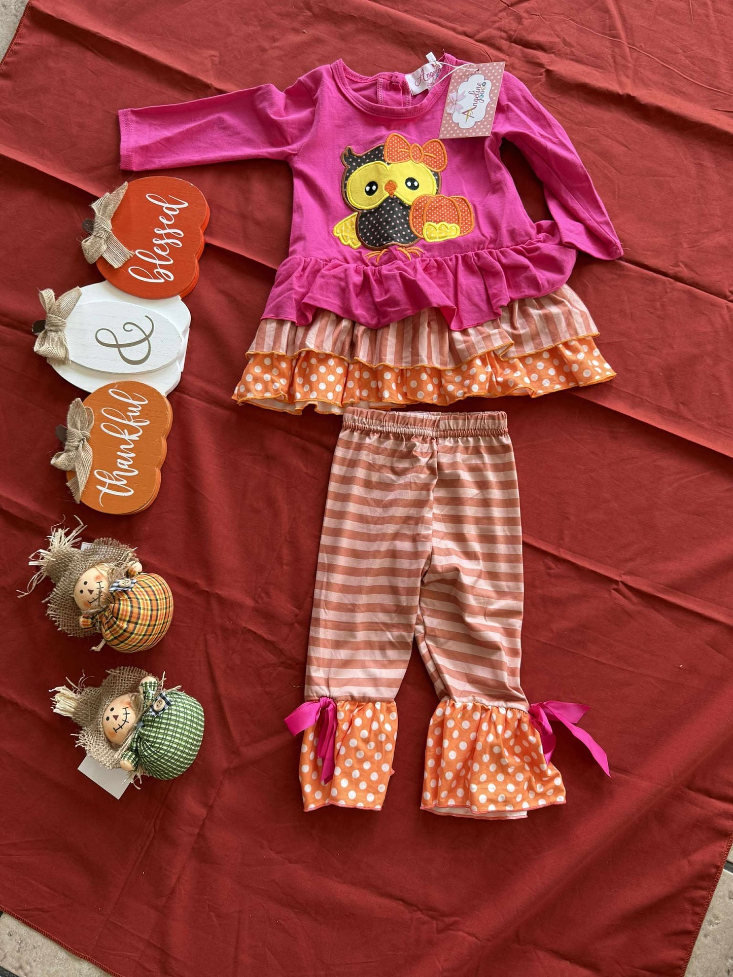 Fall Owl Ruffle Pants Set