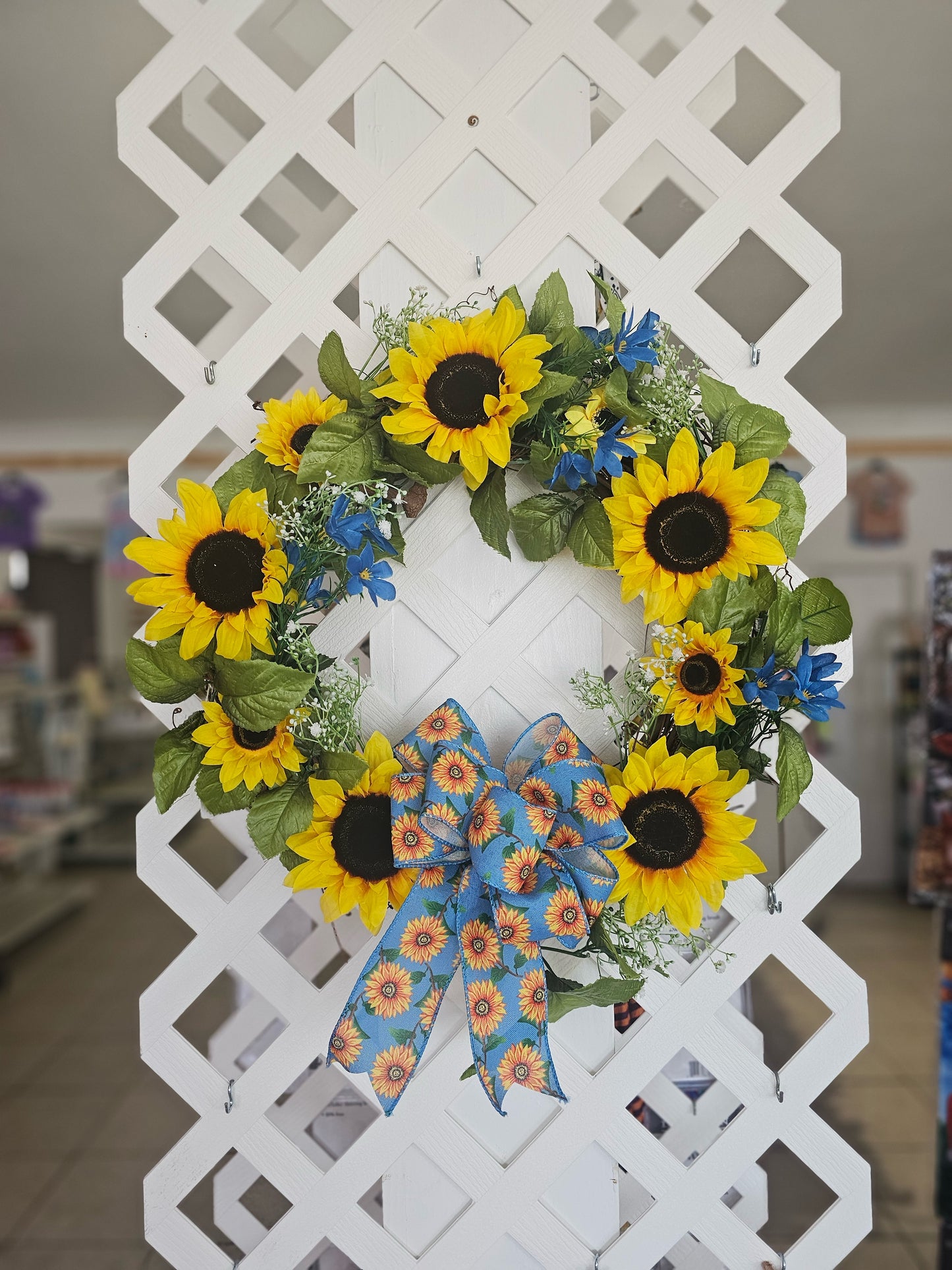 Blue Sunflower Grapevine Wreath