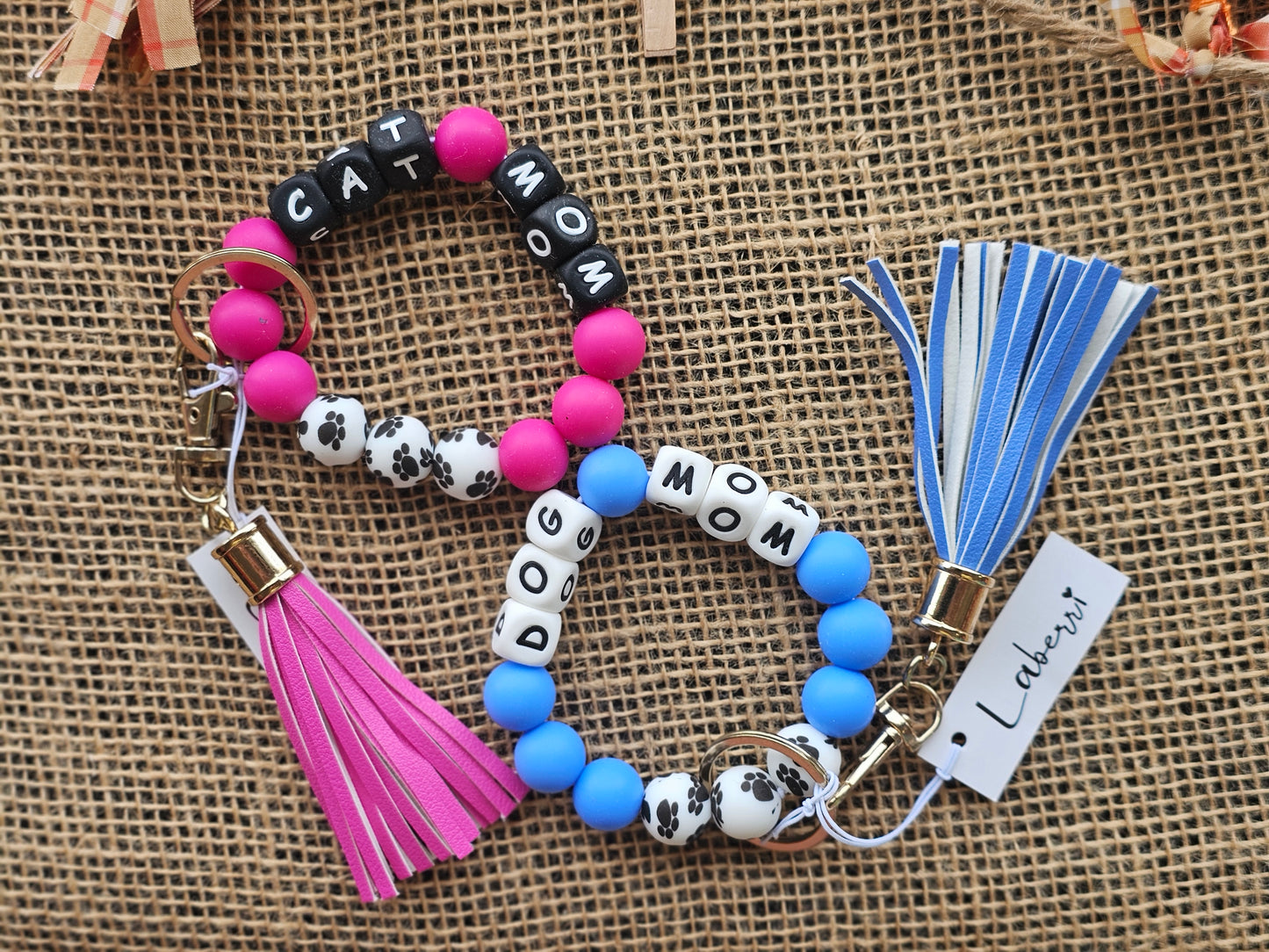 Dog Mom Beaded Key Ring