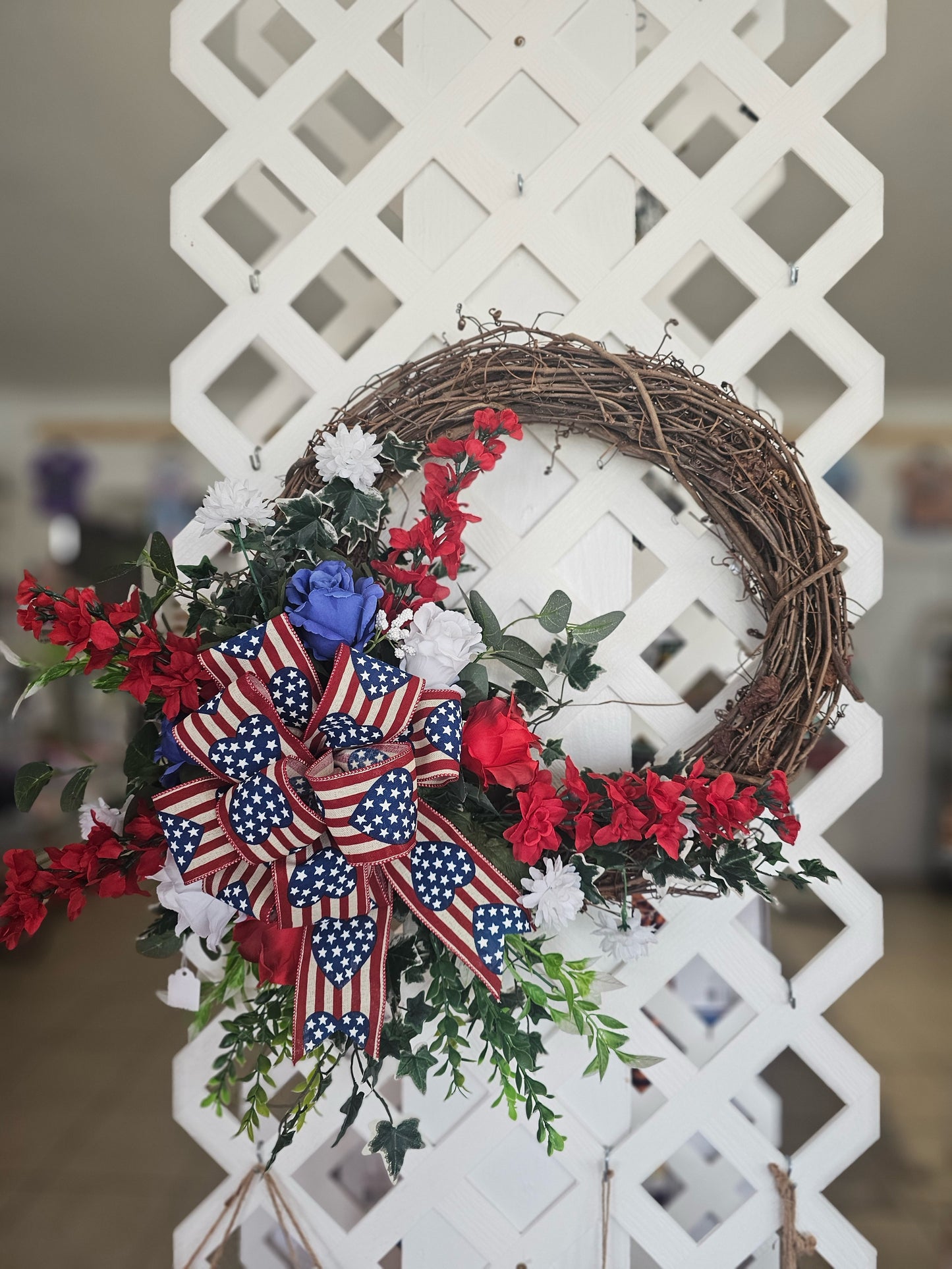 Patriotic Hearts Grapevine Wreath