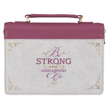 Strong and Courageous Topaz Pink Faux Leather Fashion Bible Cover - Joshua 1:9