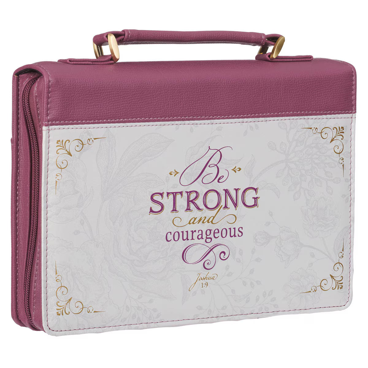 Strong and Courageous Topaz Pink Faux Leather Fashion Bible Cover - Joshua 1:9