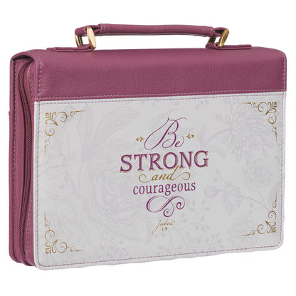 Strong and Courageous Topaz Pink Faux Leather Fashion Bible Cover - Joshua 1:9