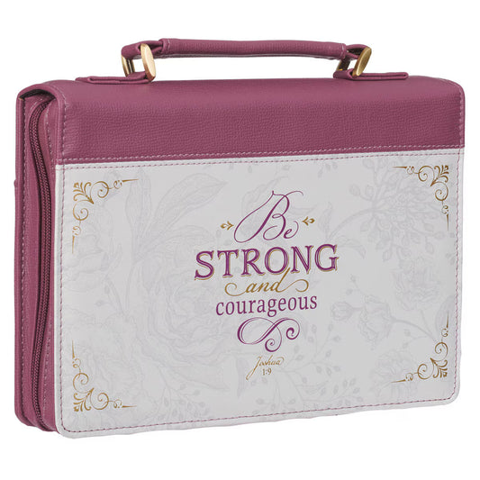 Strong and Courageous Topaz Pink Faux Leather Fashion Bible Cover - Joshua 1:9