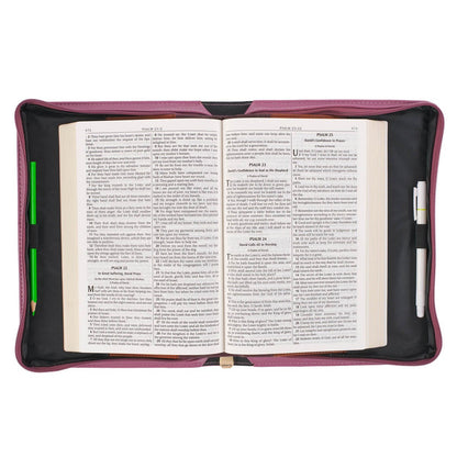 Strong and Courageous Topaz Pink Faux Leather Fashion Bible Cover - Joshua 1:9