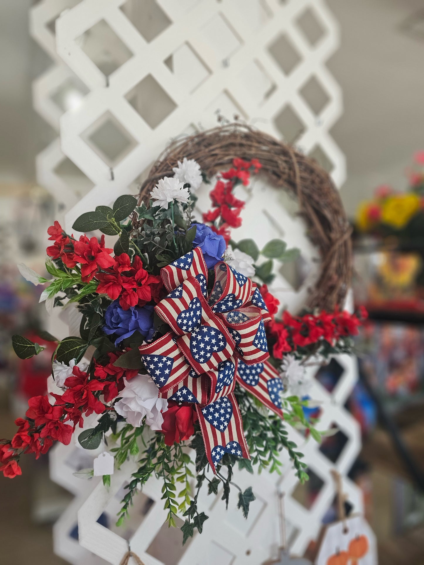 Patriotic Hearts Grapevine Wreath