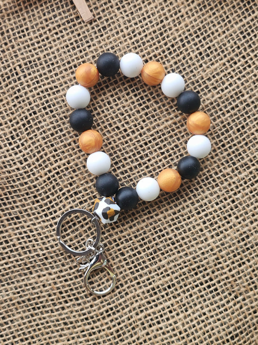 Gold & Leopard Beaded Key Ring