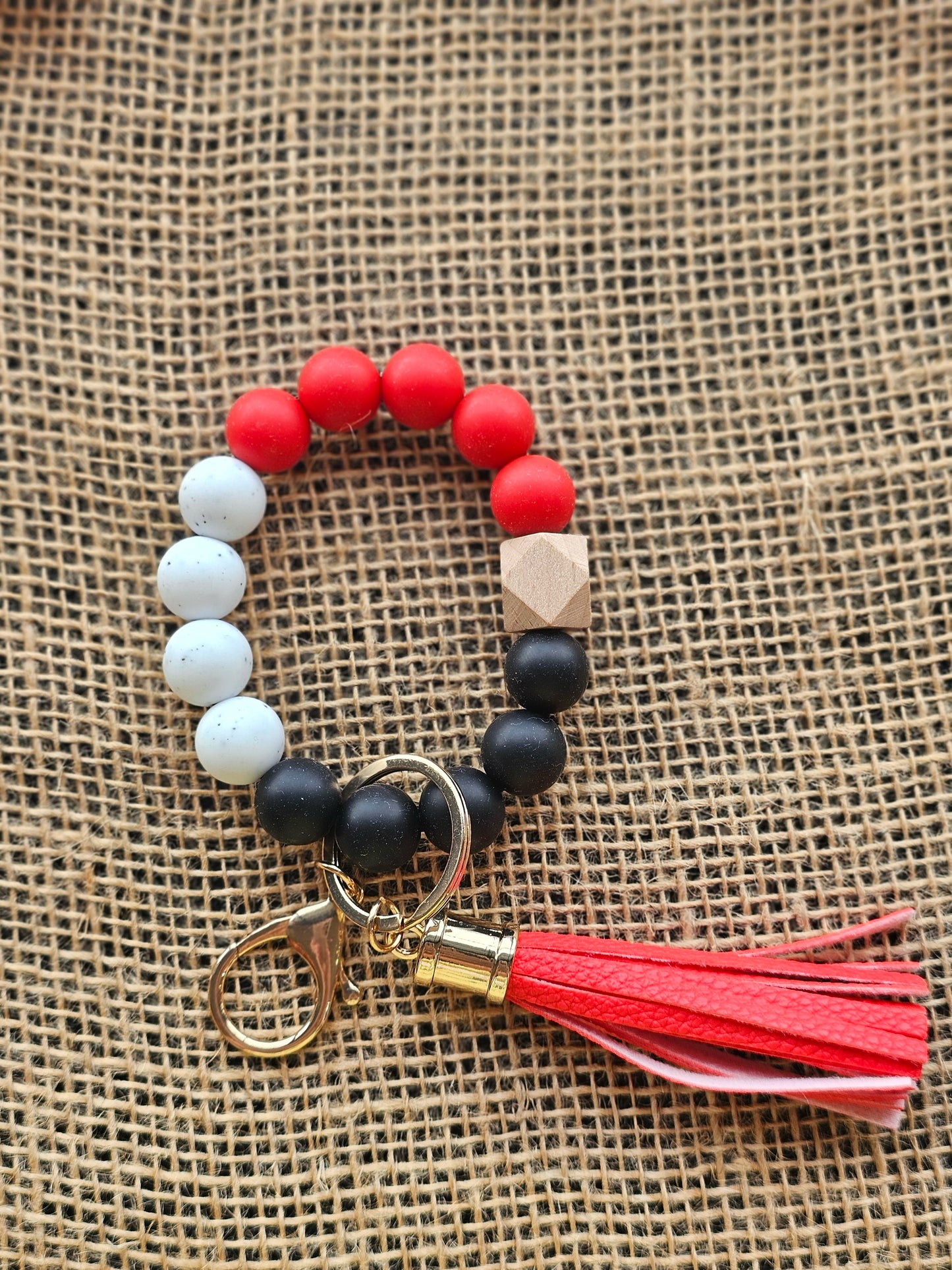 Red/Black/White Beaded Key Ring