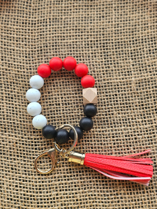 Red/Black/White Beaded Key Ring