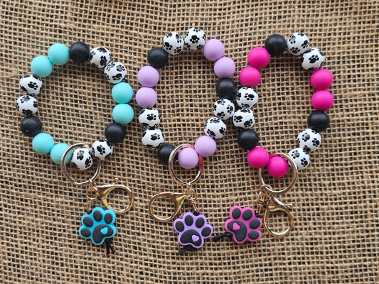 Paw Print Beaded Key Ring