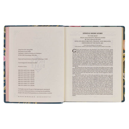 Teal Floral Ally Collection Large Print Faux Leather King James Version Note-taking Bible - Matthew 22:37