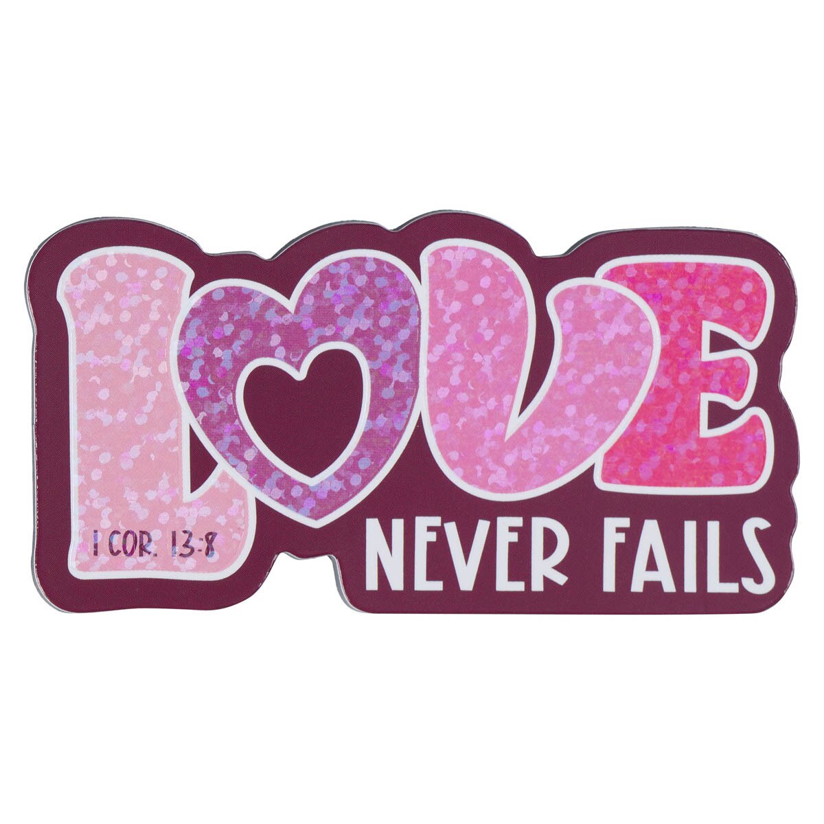 Love Never Fails Magnet - 1 Corinthians 13:8 Image Back
