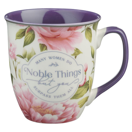 Noble Things Pink Peony Ceramic Coffee Mug - Proverbs 31:25