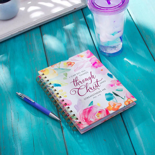 All Things Through Christ Multi-Colored Floral Large Wirebound Journal