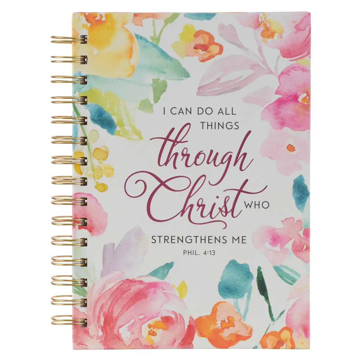 All Things Through Christ Multi-Colored Floral Large Wirebound Journal