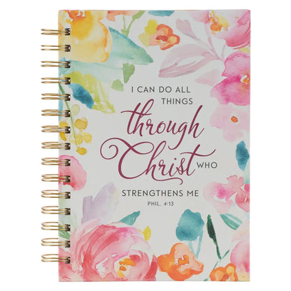All Things Through Christ Multi-Colored Floral Large Wirebound Journal